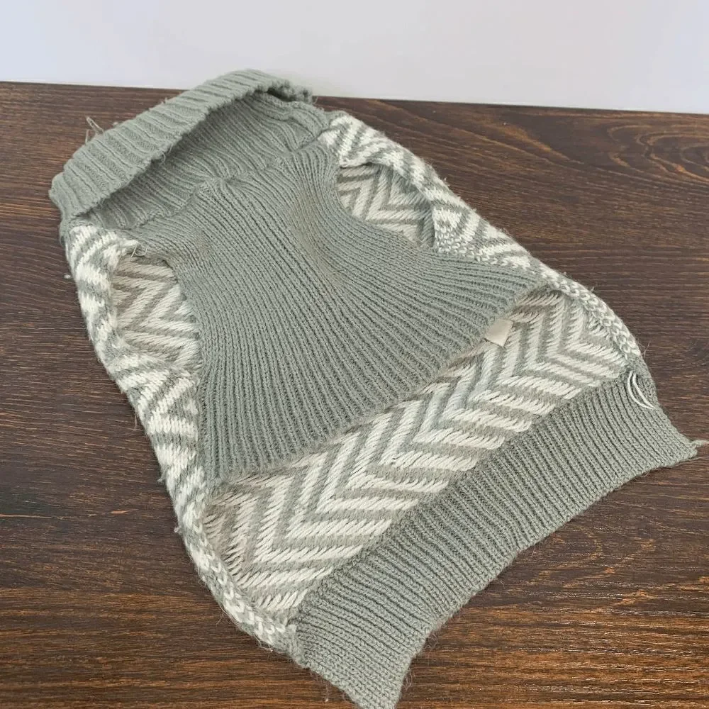 Gray White Chevron Print Thermal Ribbed Knit Dog Clothes Pullover Sweater